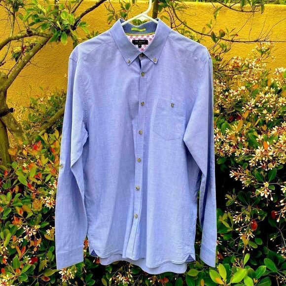 Ted Baker Blue & White Micro Striped Button Down Shirt. Size XXL (6). EUC! - Picture 1 of 4